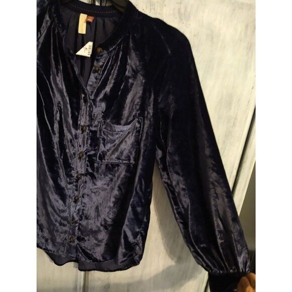 Pilcro velour  puff sleeve button up top xxs Y2K Vintage Classic - Picture 2 of 8